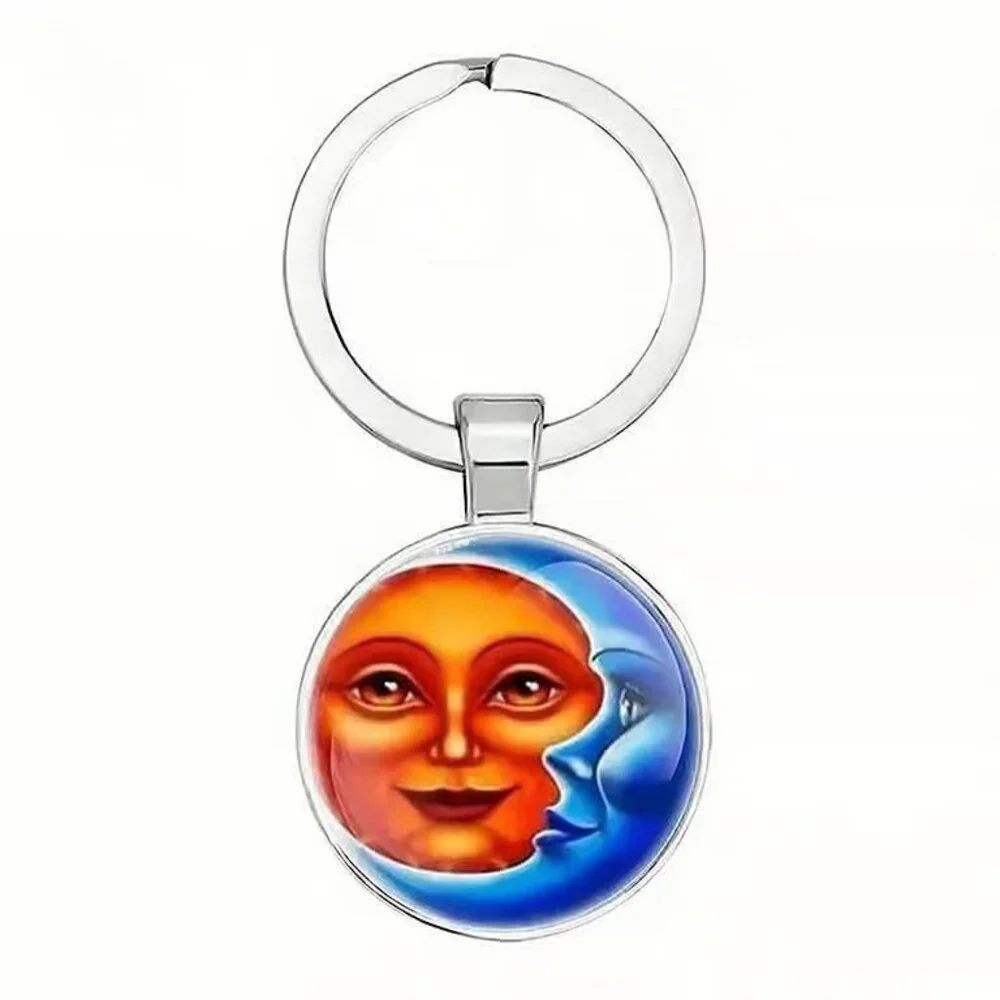 Stainless Steel CELESTIAL Sun Moon Keyring Keychain Accessory